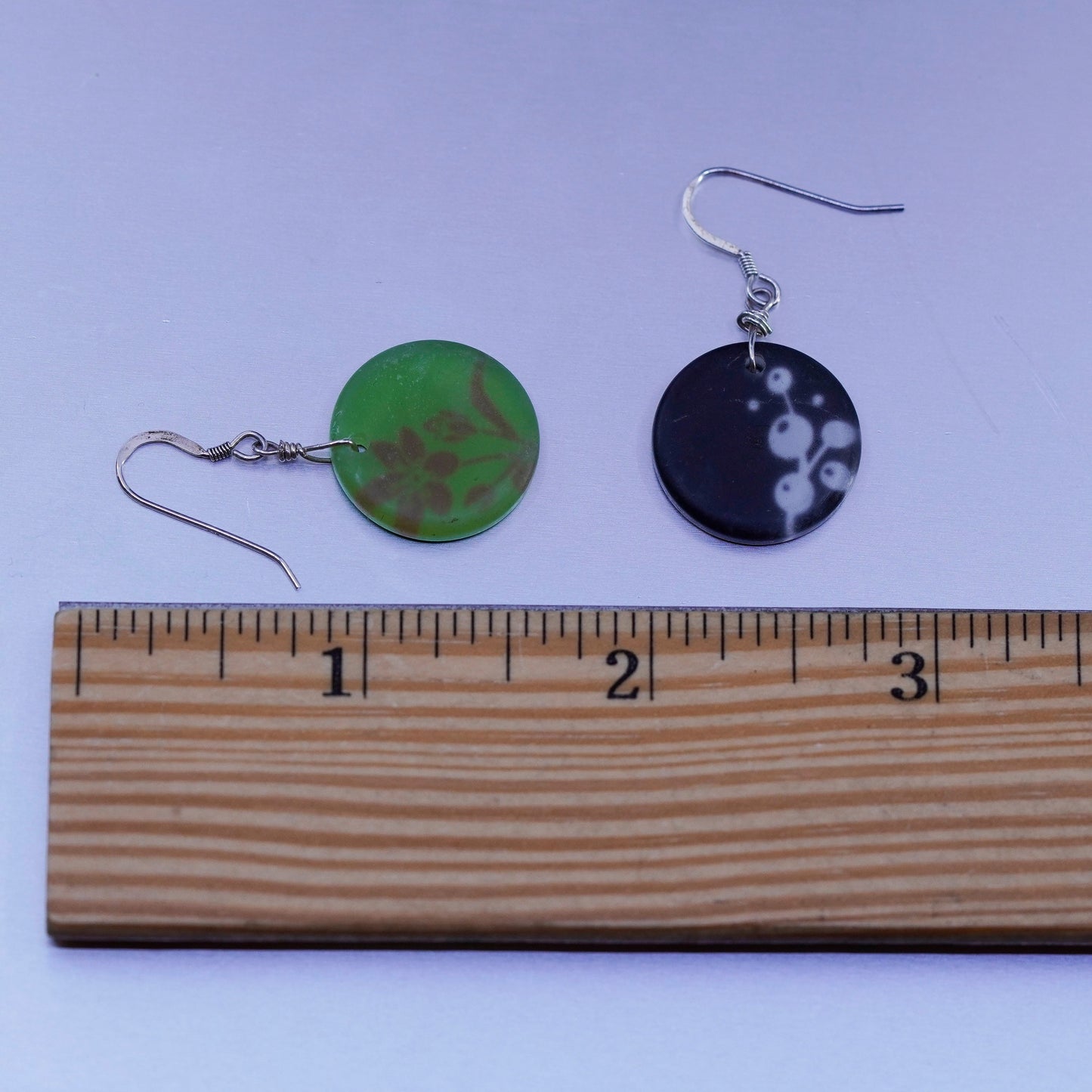 vintage Sterling silver handmade earrings, 925 circle dangles