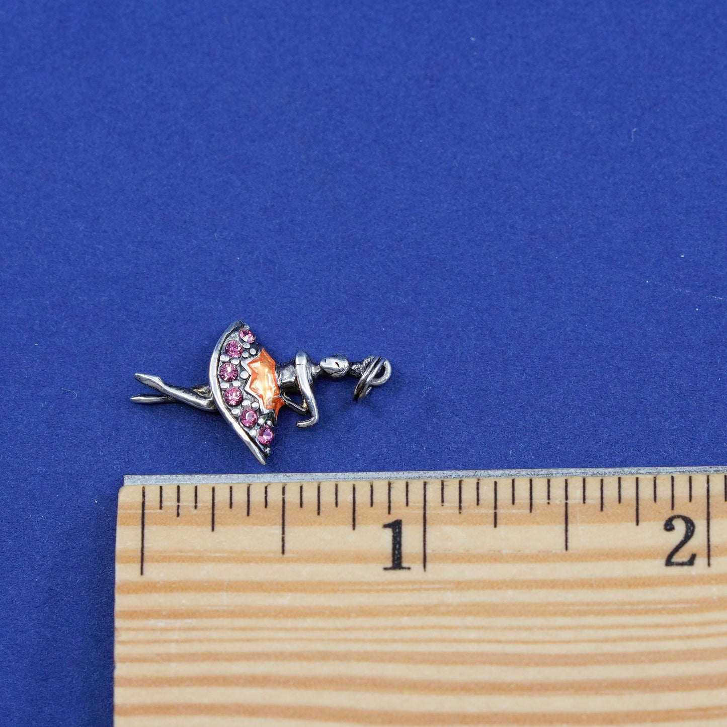 Vintage Sterling silver handmade pendant, 925 dancer charm with pink cz