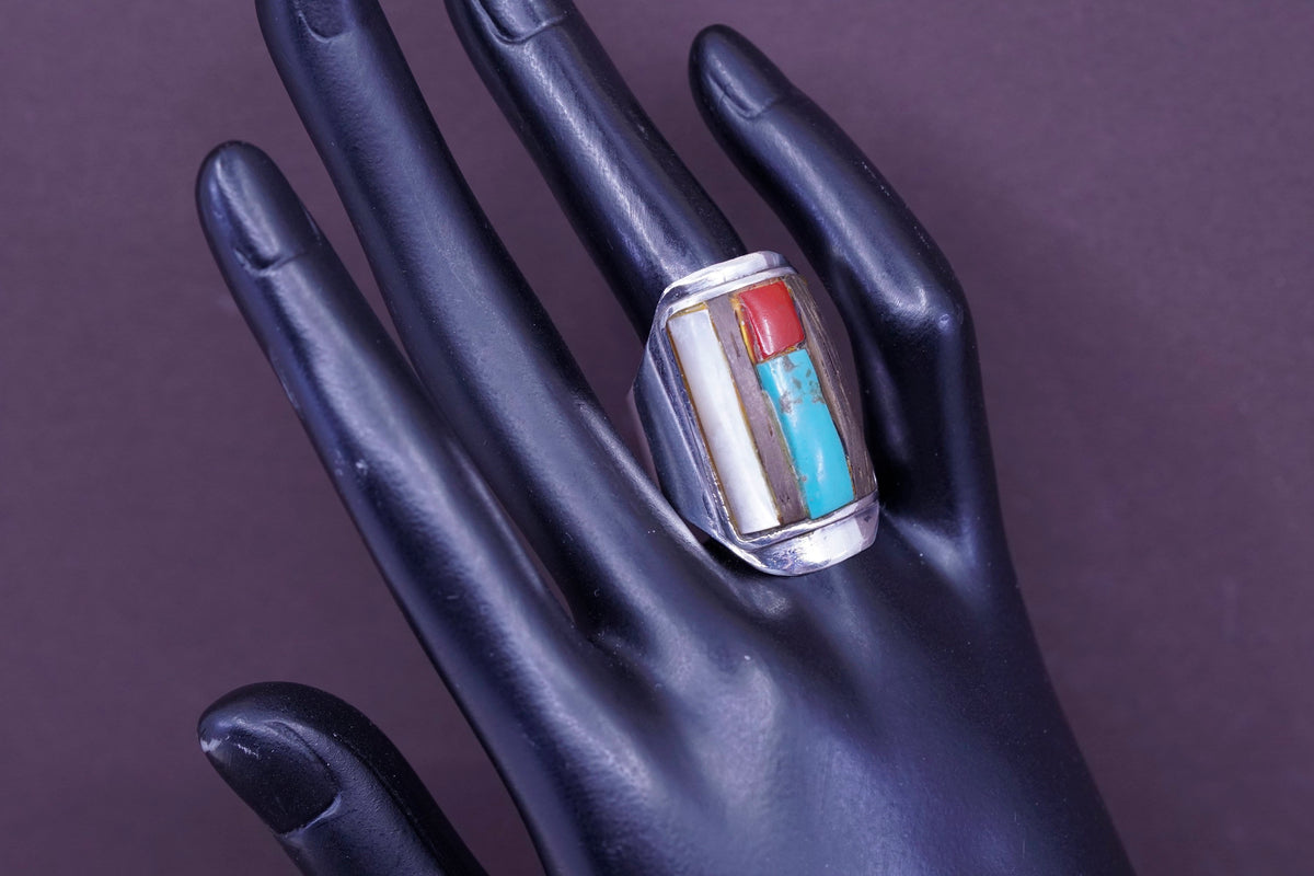 sz, Native American Sterling 925 silver ring, navajo jewelry with turquoise