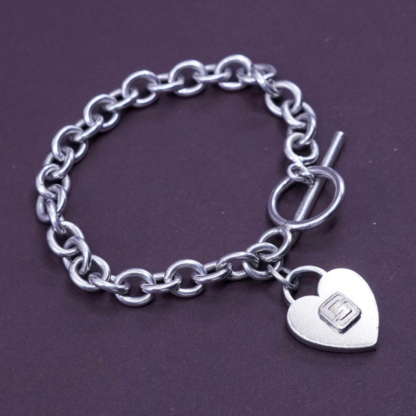 6.75”, terryberry Sterling silver bracelet 925 bold circle chain w/ heart charm