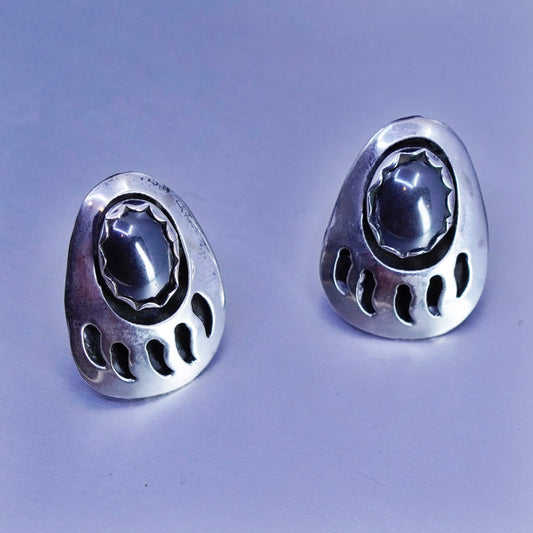Native Zuni Sensa Eustace Sterling 925 silver earrings, bear paw studs hematite