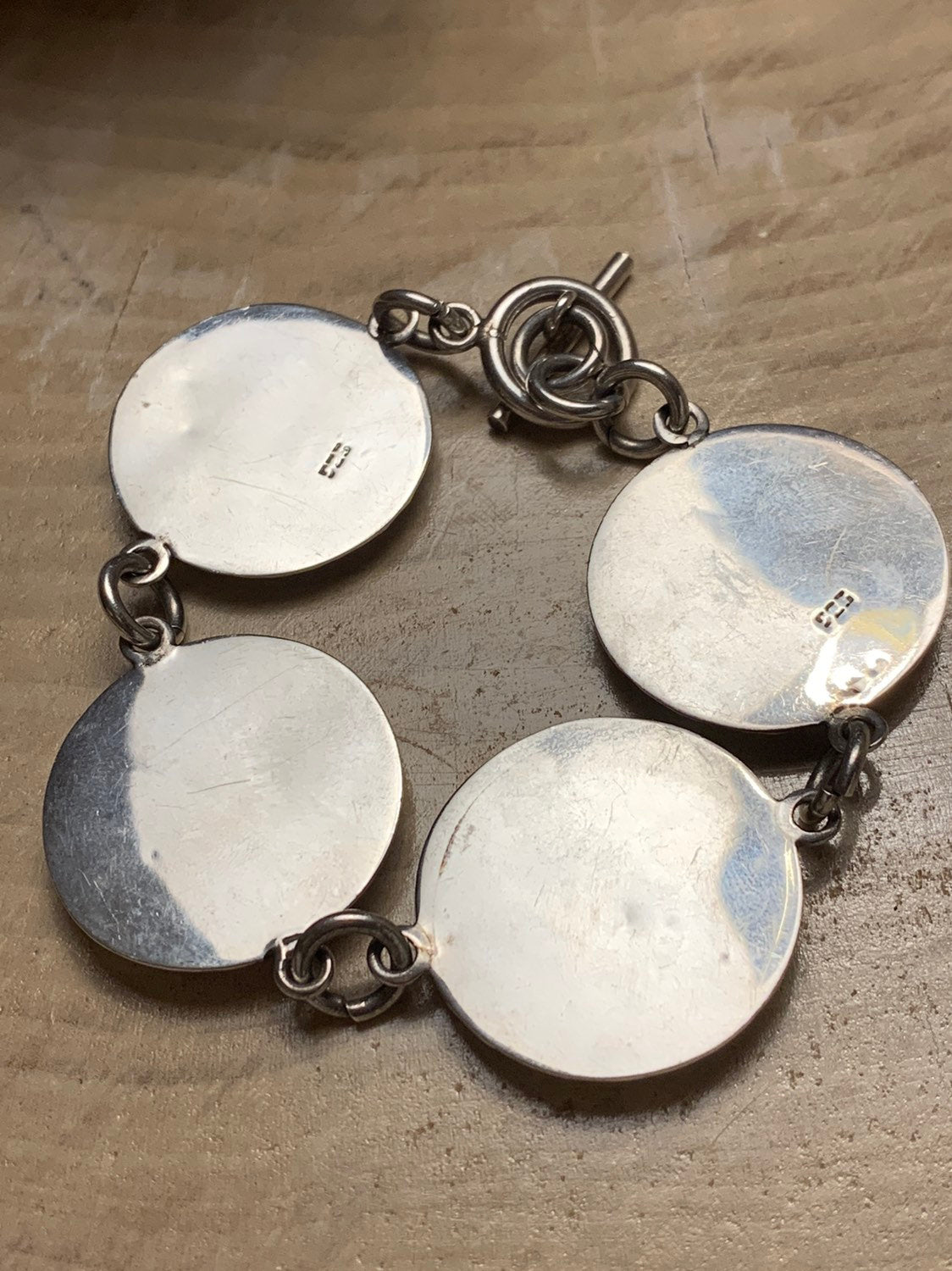6.75", vtg sterling silver handmade bracelet, 925 filigree puffy disc bracelet