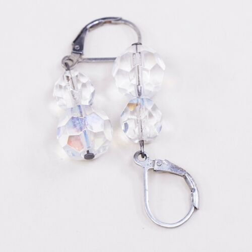 Vtg Sterling silver Handmade earrings w/ Clear Crystal Drop Details, Stamped 925