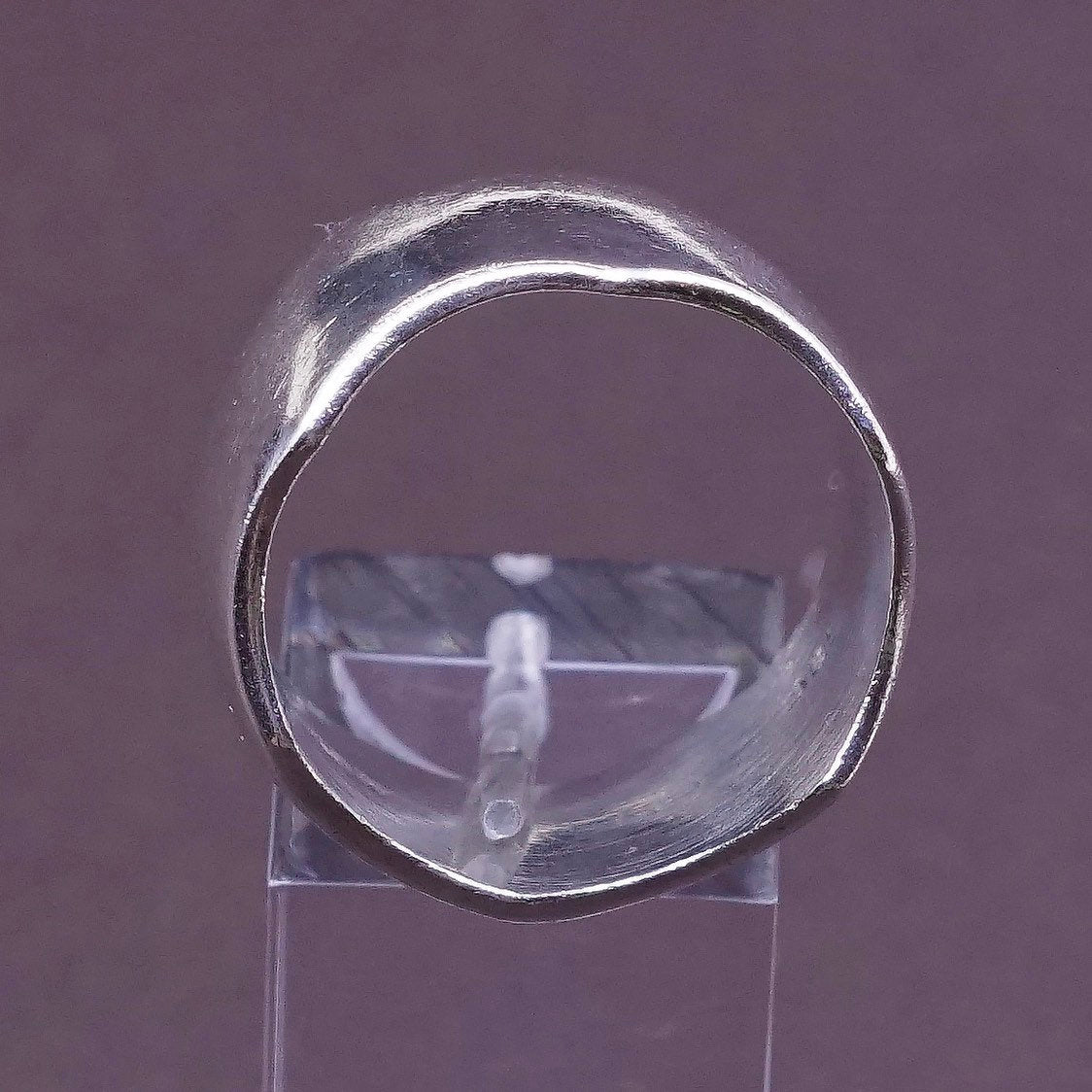 sz 12.5, vtg sterling silver handmade ring, 925 wide band, Stamped 925 mexico