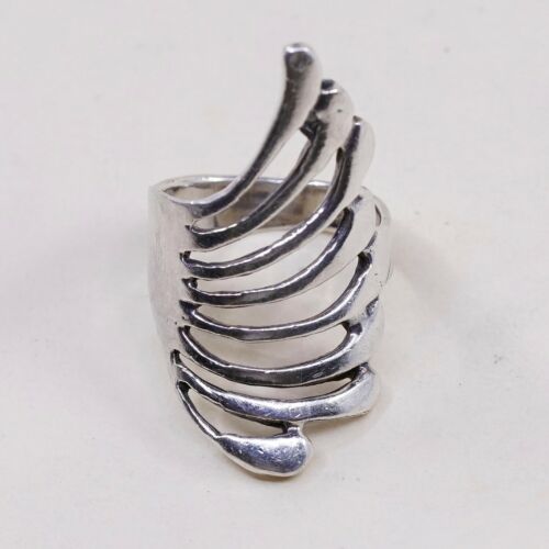 Size 6, Vtg Sterling Silver handmade Ring. 925 modern Band, abstract Wings