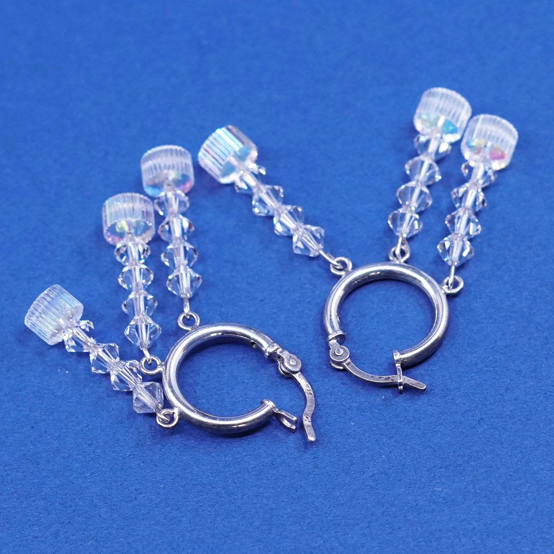 0.5", Sterling silver handmade earrings, 925 hoops w/ crystal bead dangle