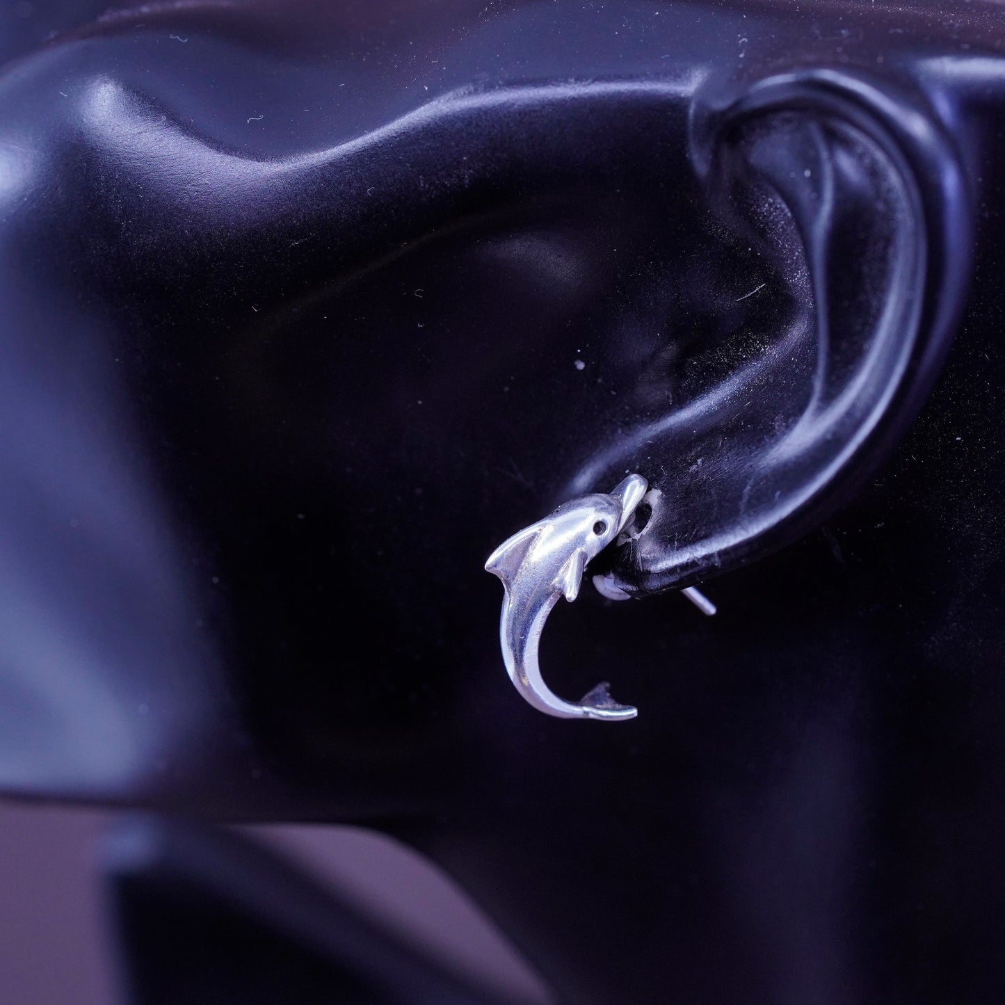 Vintage Sterling silver handmade earrings, 925 dolphin studs