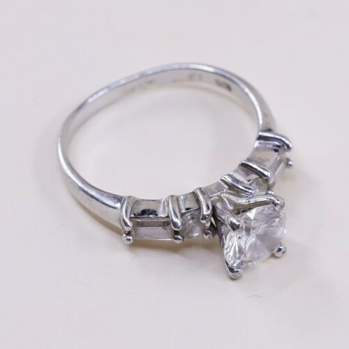 Sz 7.25, Vtg Sterling Silver Fashion Ring, 925 Silver Engagement Ring W/ Cz