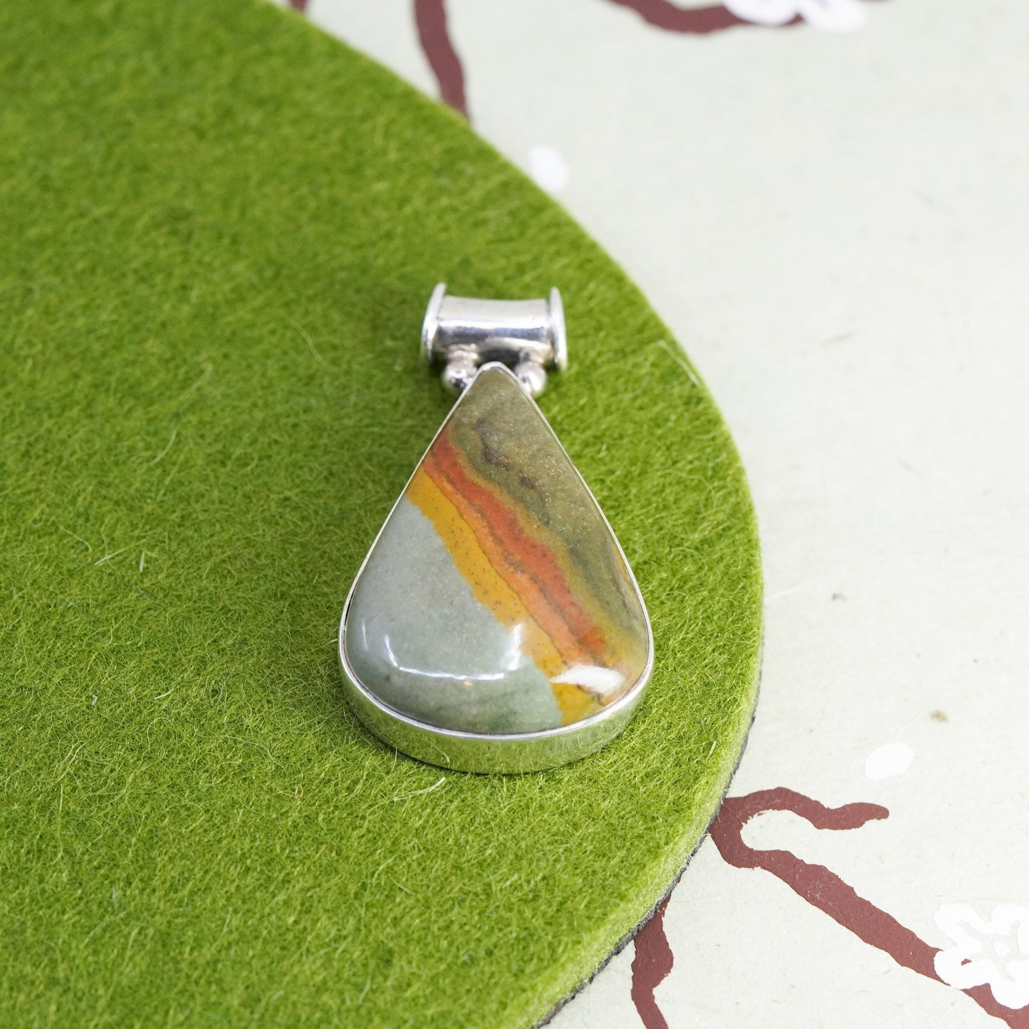 Vintage sterling 925 silver handmade pendant with landscape jasper