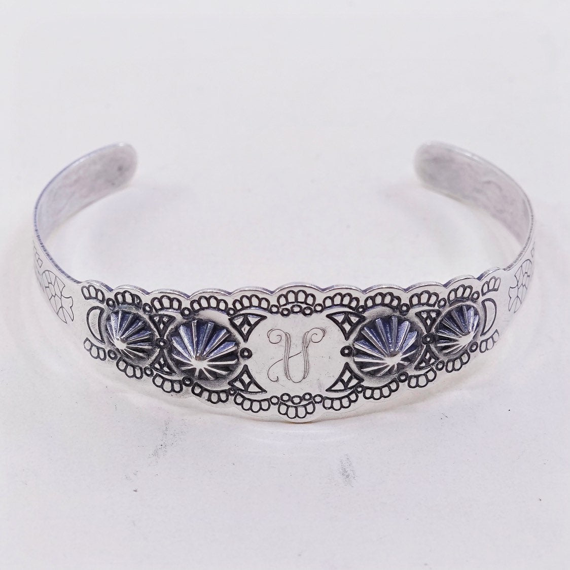 7", VTG Navajo Native American Sterling silver handmade bracelet, 925 cuff w/ A