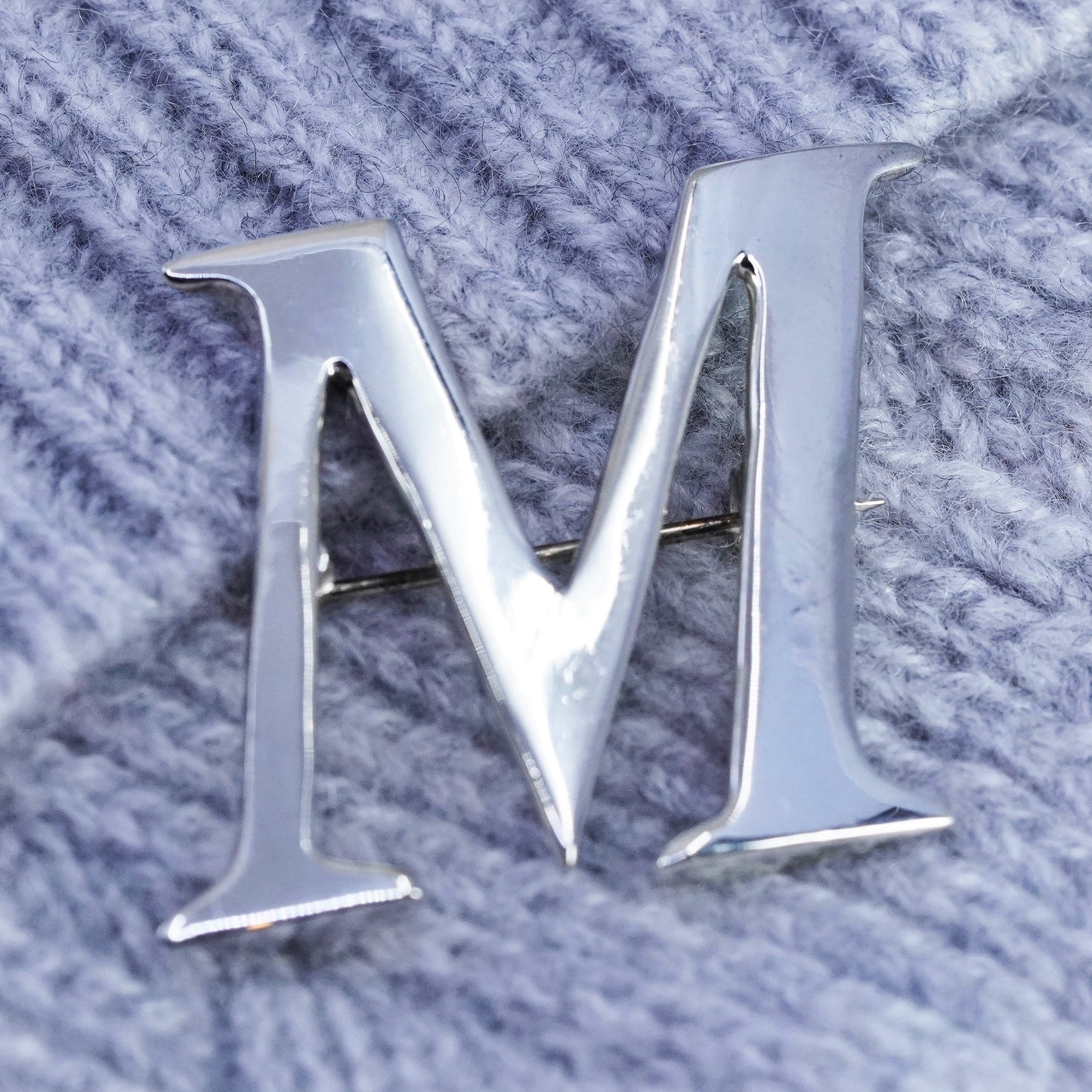 Vintage sterling silver handmade brooch, 925 letter M pin