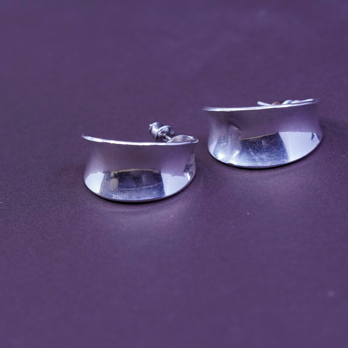 1”, vintage Sterling silver handmade earrings, 925 huggie ribbed studs