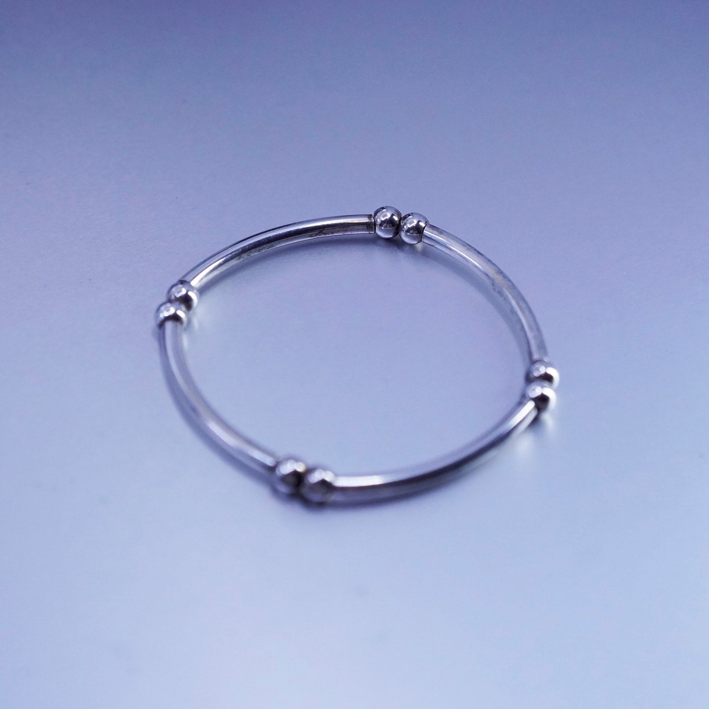 6.25”, vintage Sterling 925 silver handmade bracelet, bar bead elastic bangle