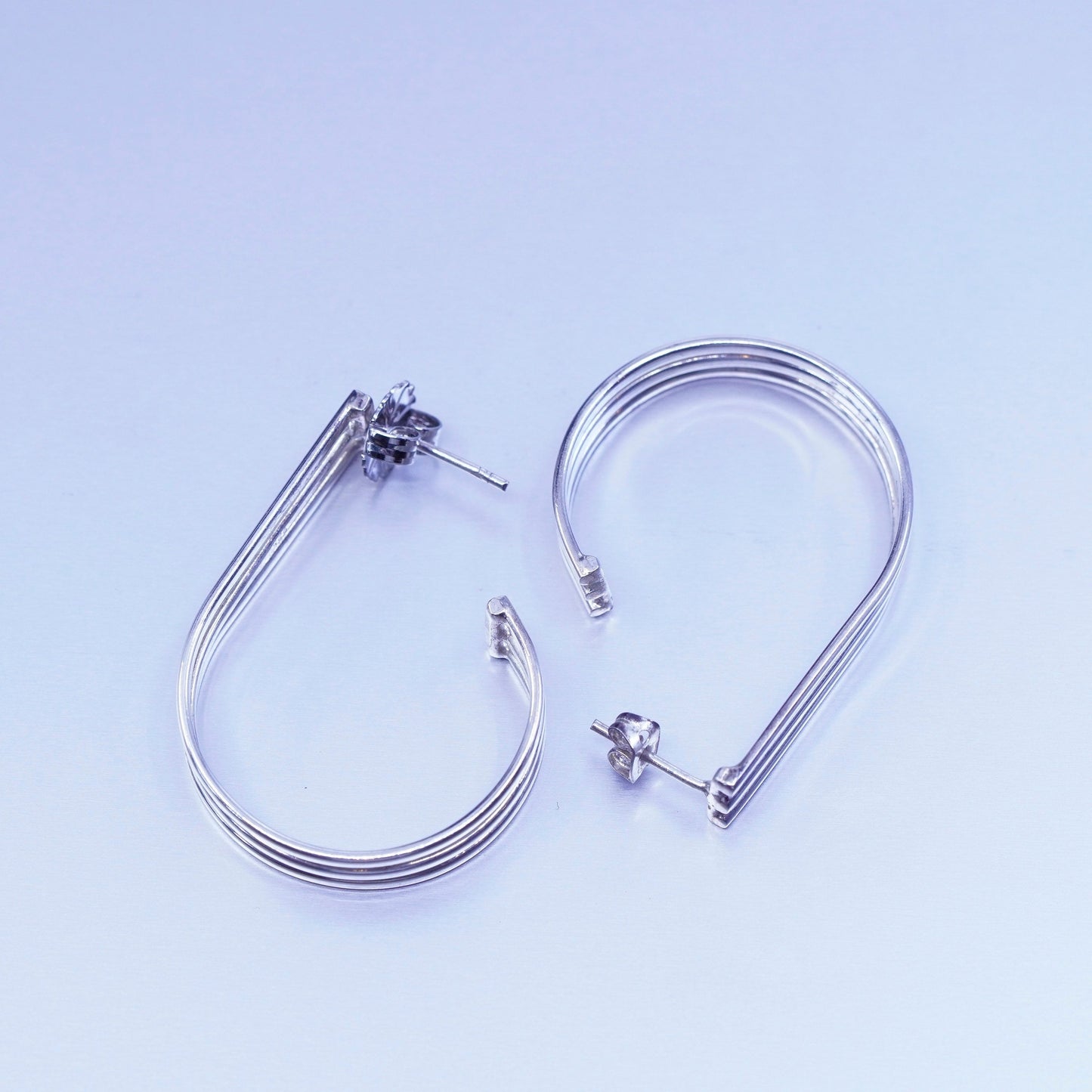 1.5”, vintage Sterling silver handmade earrings, modern 925 simple oval hoops