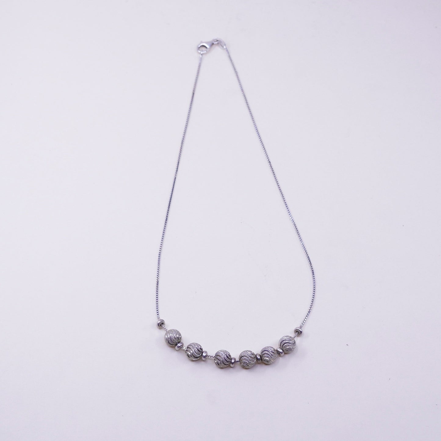 16”, vintage sterling 925 silver box chain necklace with textured beads pendant