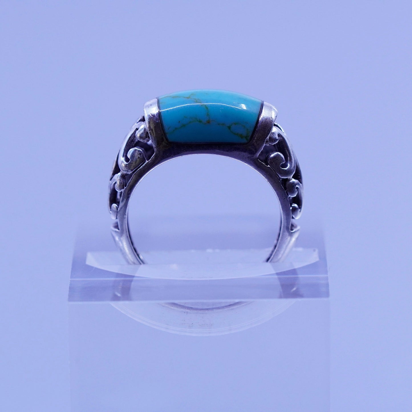 Size 7.25, southwestern Sterling 925 silver handmade filigree ring turquoise