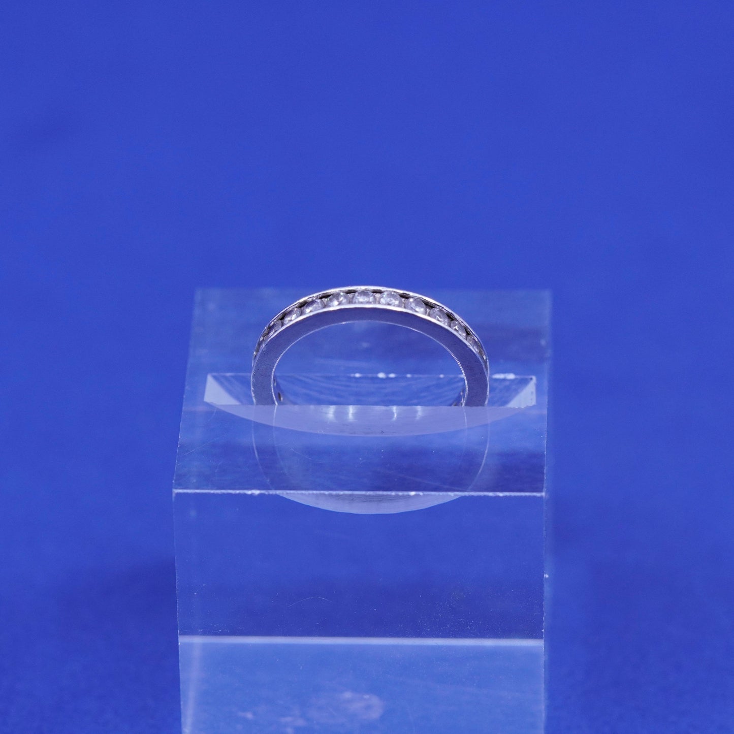 Size 5, vintage Sterling silver engagement ring, 925 band with clear cz inlay