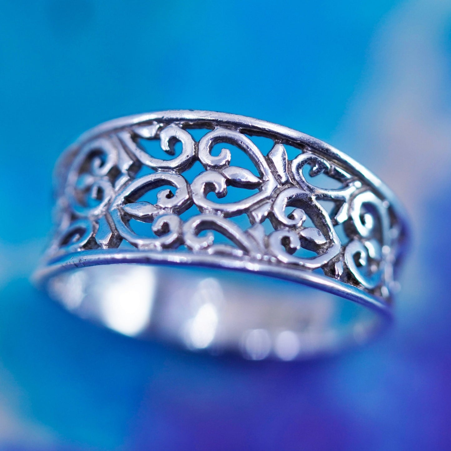 Size 7, vintage Sterling silver handmade ring, 925 filigree band