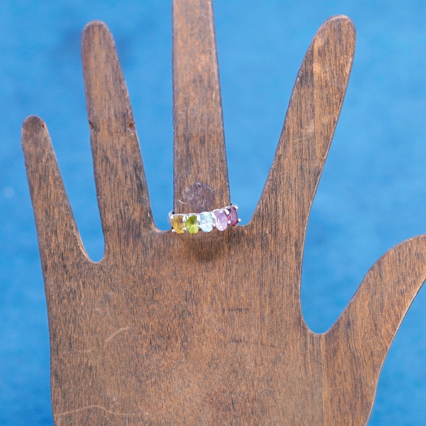 Size 7.25, VTG Sterling silver 925 handmade ring peridot citrine amethyst topaz