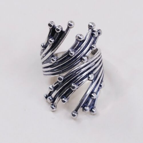 Size 5.5 Beau Oxidized Sterling 925 Silver Handmade Wrap Ring W/ Beads