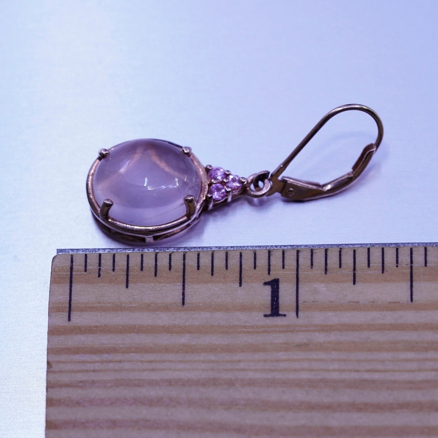 Vintage vermeil rose gold filled Sterling 925 silver earrings w/ pink cz quartz