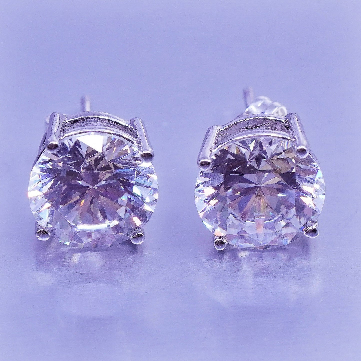 10mm, Vintage Sterling 925 silver earrings, studs with cz inlay