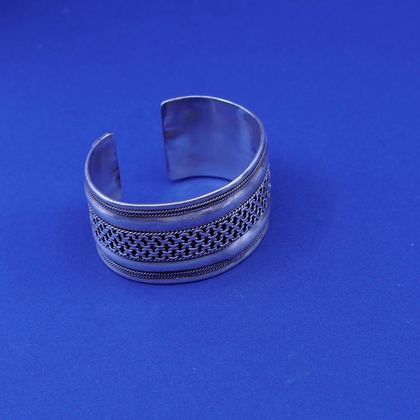 6”, vintage Sterling silver handmade bracelet, 925 wide braided woven cuff