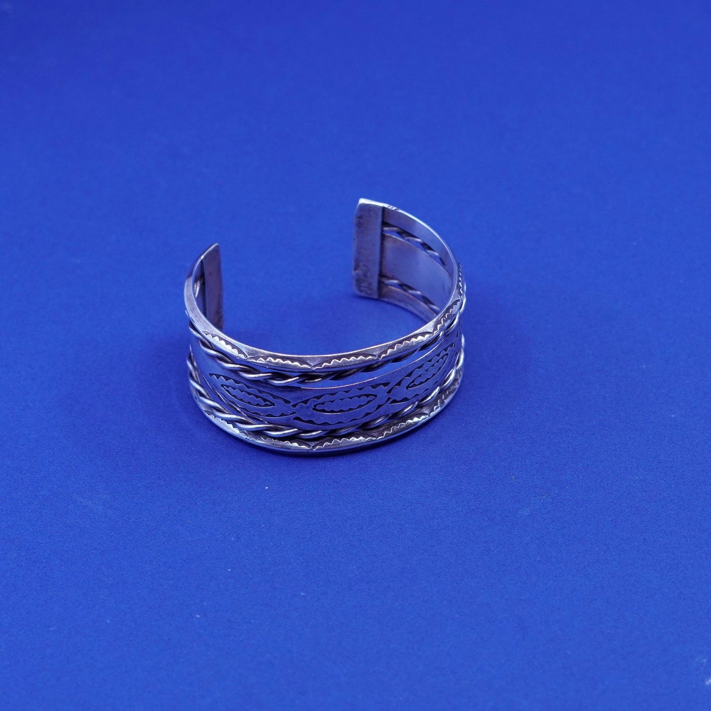 6”, vintage sterling silver handmade bracelet, wide 925 twisted cable cuff