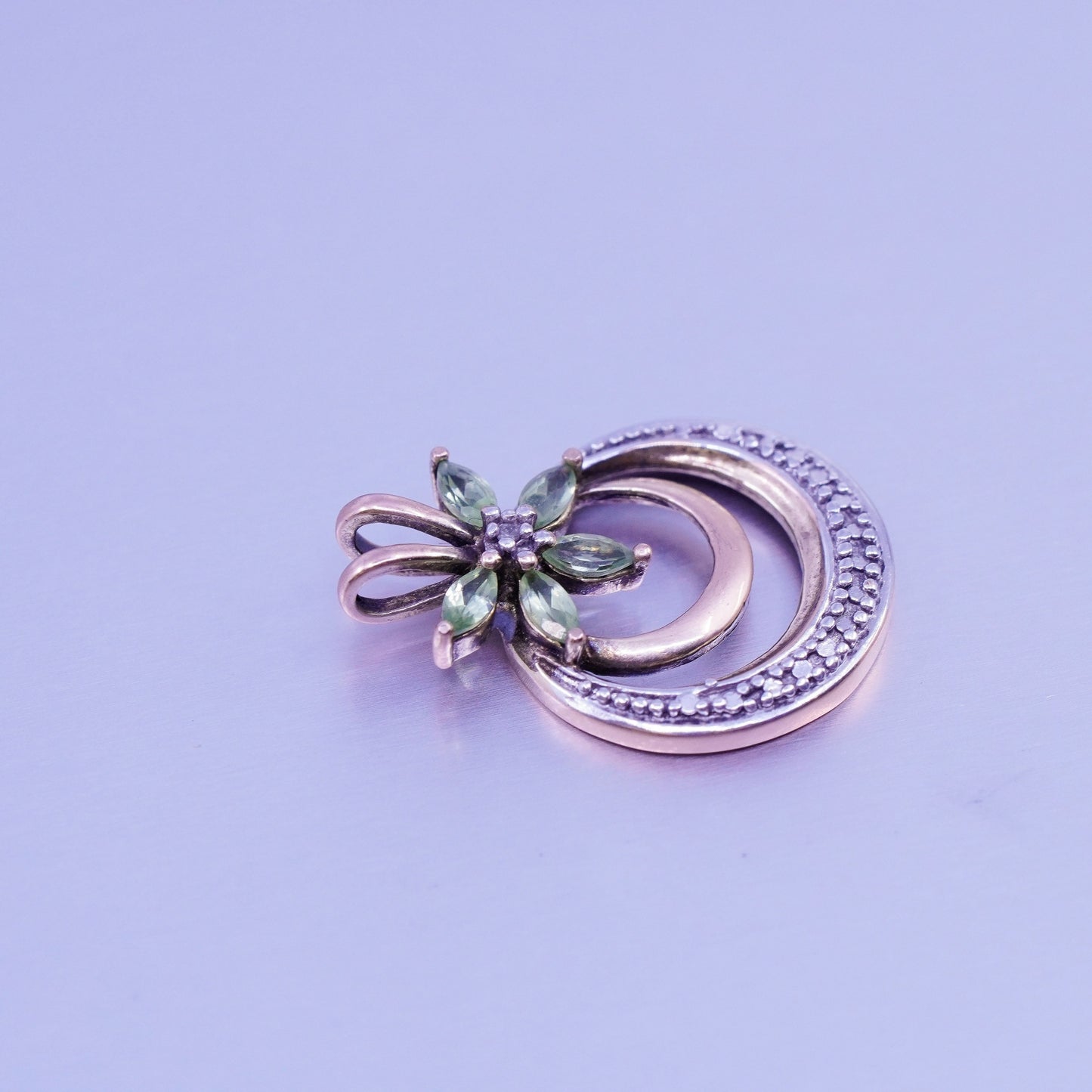 antique vermeil gold over sterling 925 silver circle pendant peridot diamond