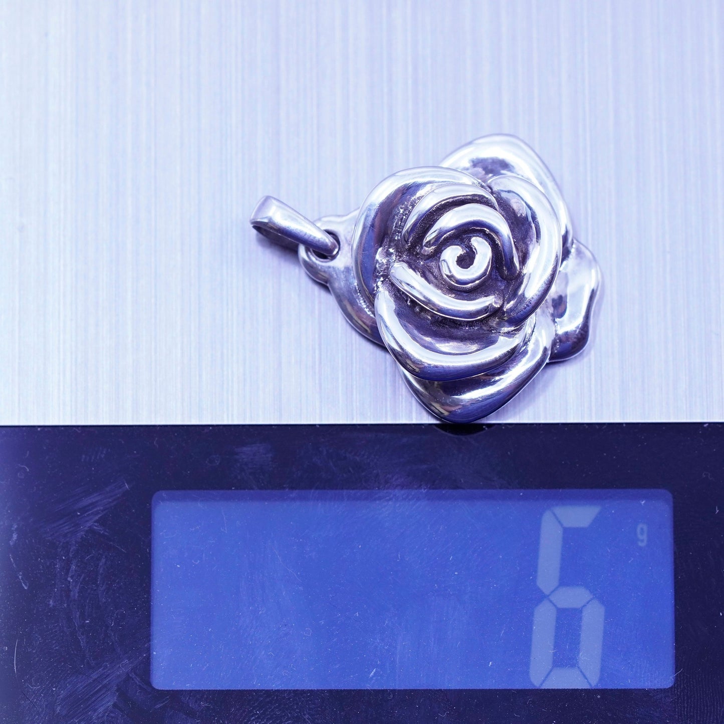 Antique Sterling silver handmade charm, 925 puffy flower pendant