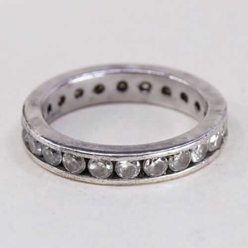 Sz 6, Vtg Sterling silver ring, 925 silver statement band w/ cz
