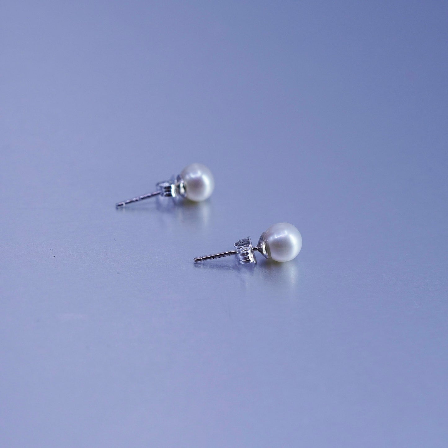 6mm, Vintage Sterling 925 silver handmade earrings, studs with pearl