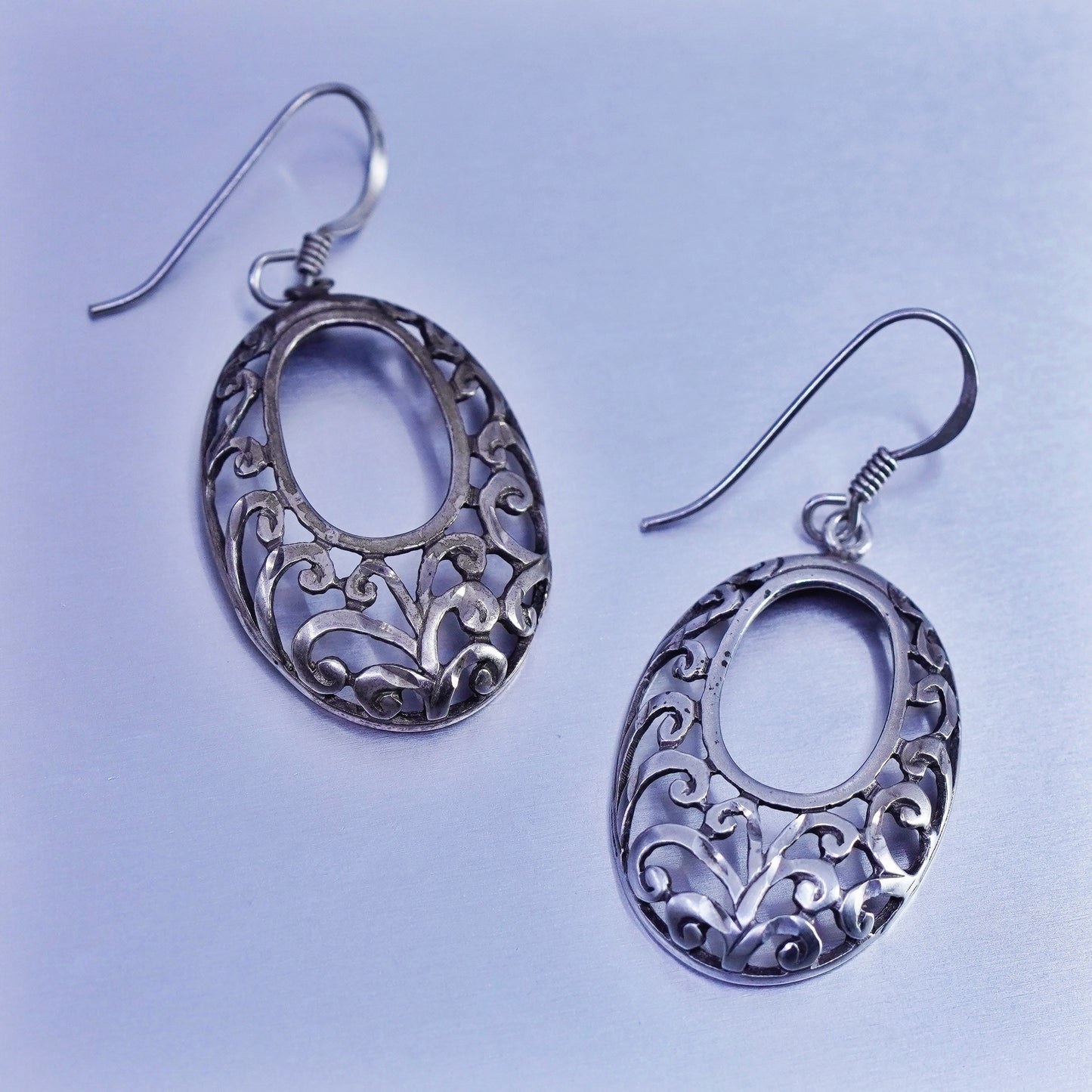 Vintage Sterling 925 silver handmade filigree oval earrings