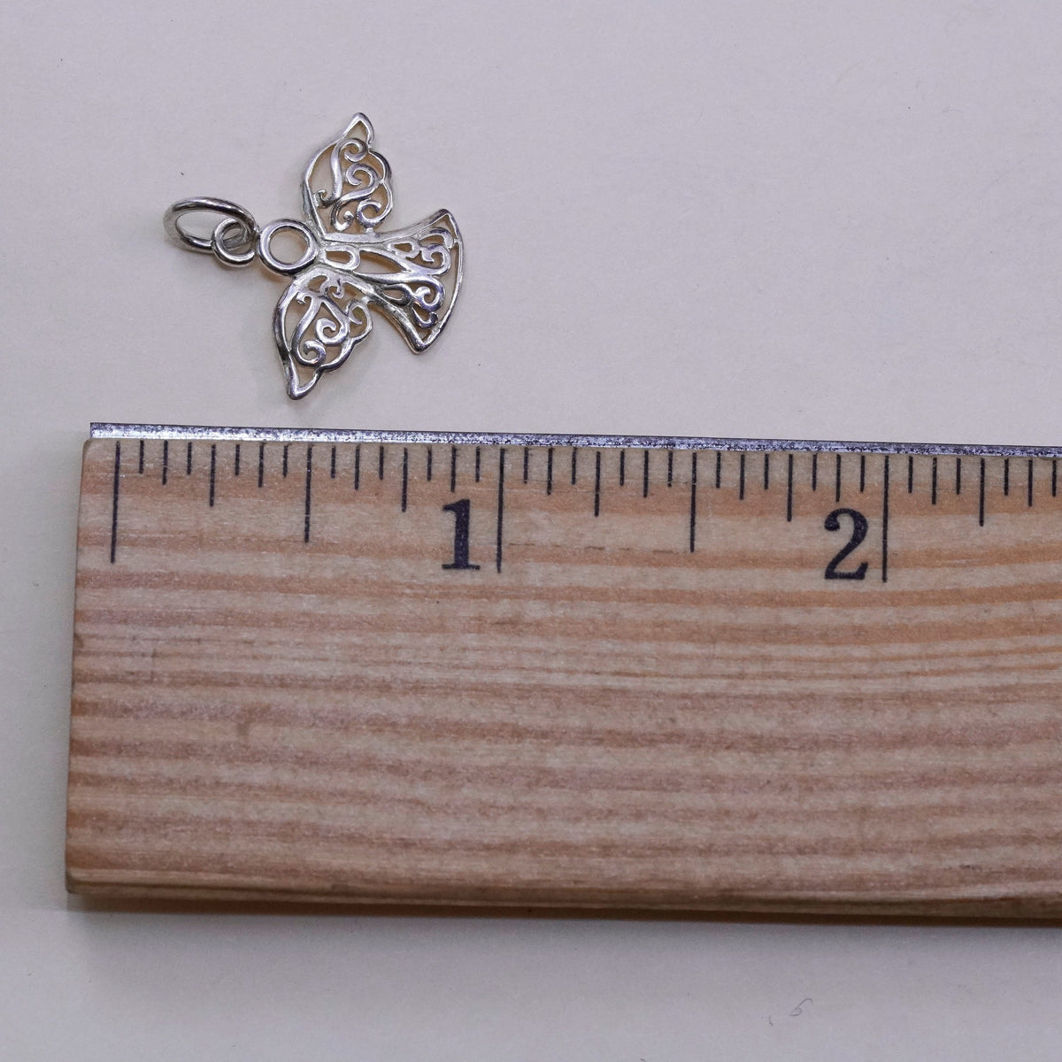 Vintage Sterling silver handmade pendant, filigree 925 angel charm