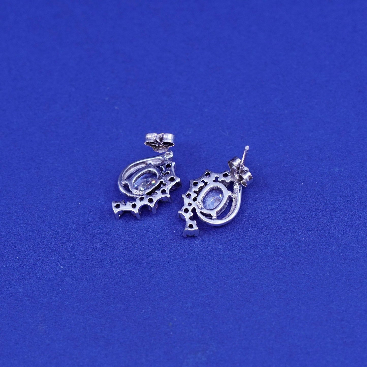 Vintage sterling silver handmade earrings, 925 studs with CZ inlay