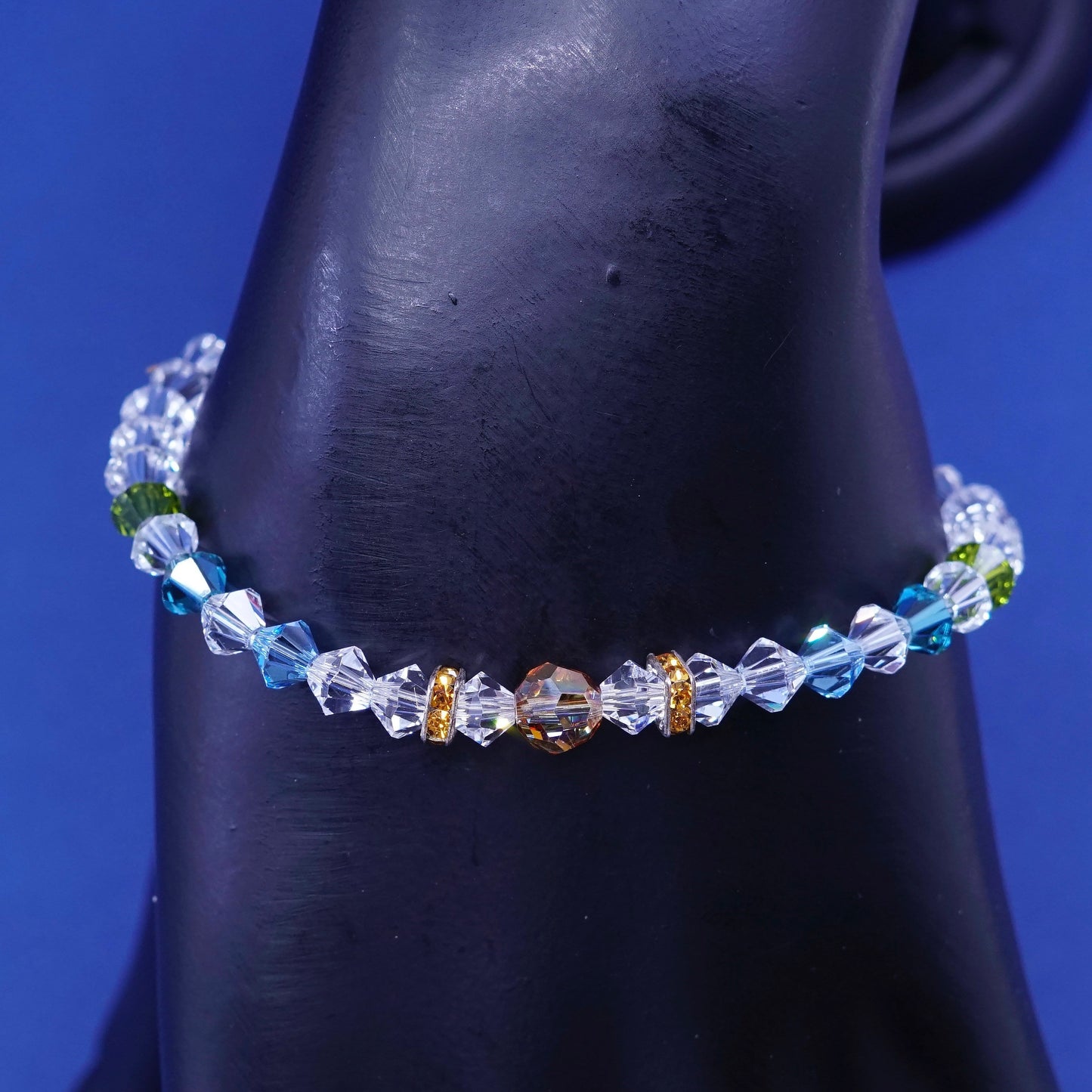 6.75”, Sterling 925 silver handmade bracelet with colorful Swarovski crystal