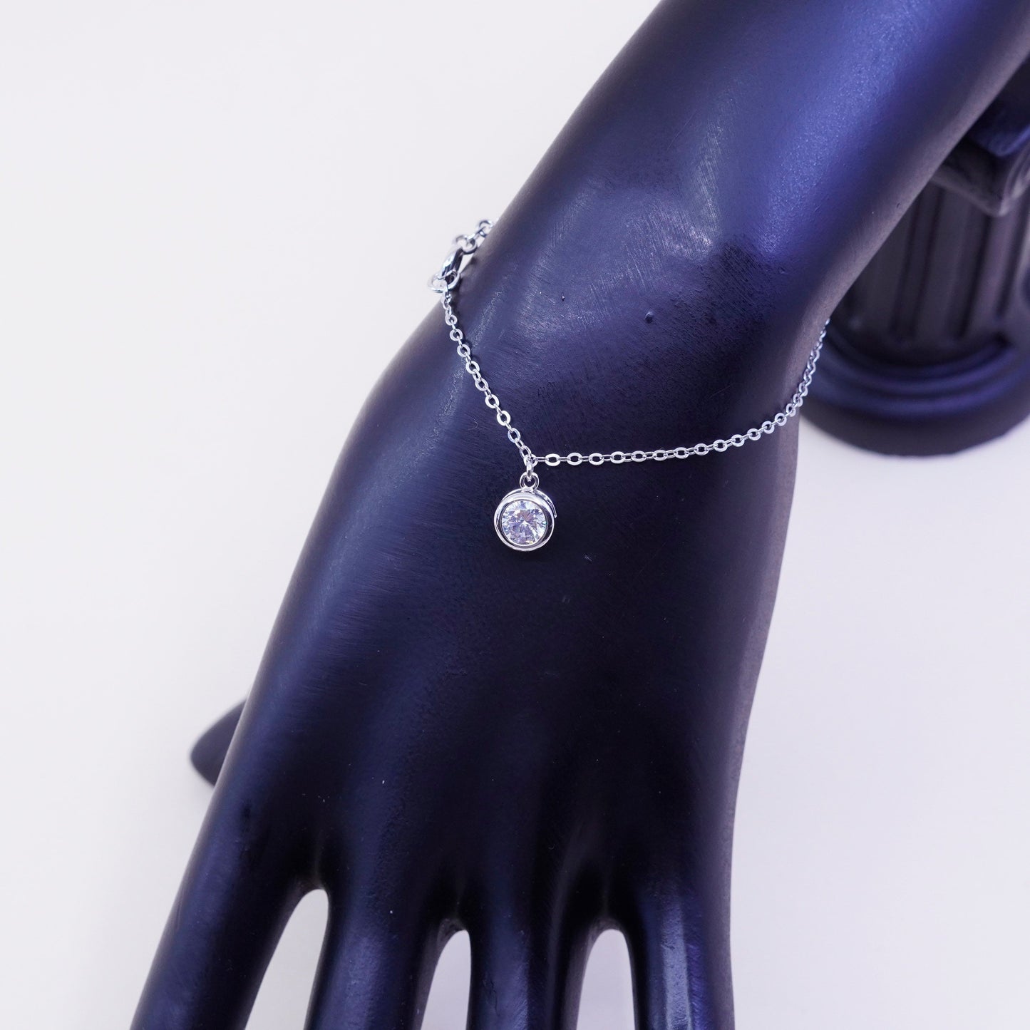 8.75”, Vintage sterling silver handmade bracelet, Italy 925 circle chain w/ Cz