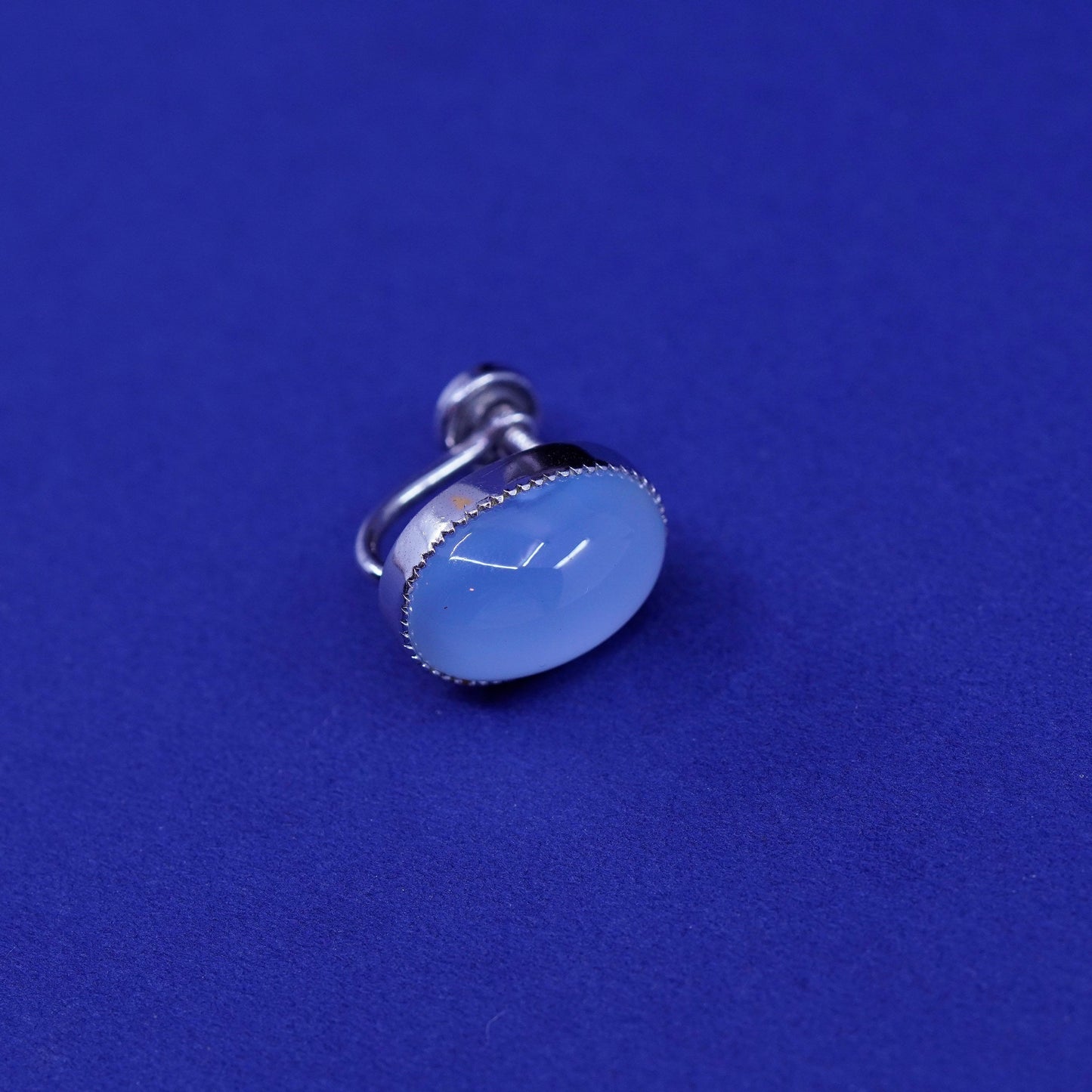 Vintage Sterling 925 silver screw back earrings with blue gray cats eye inlay