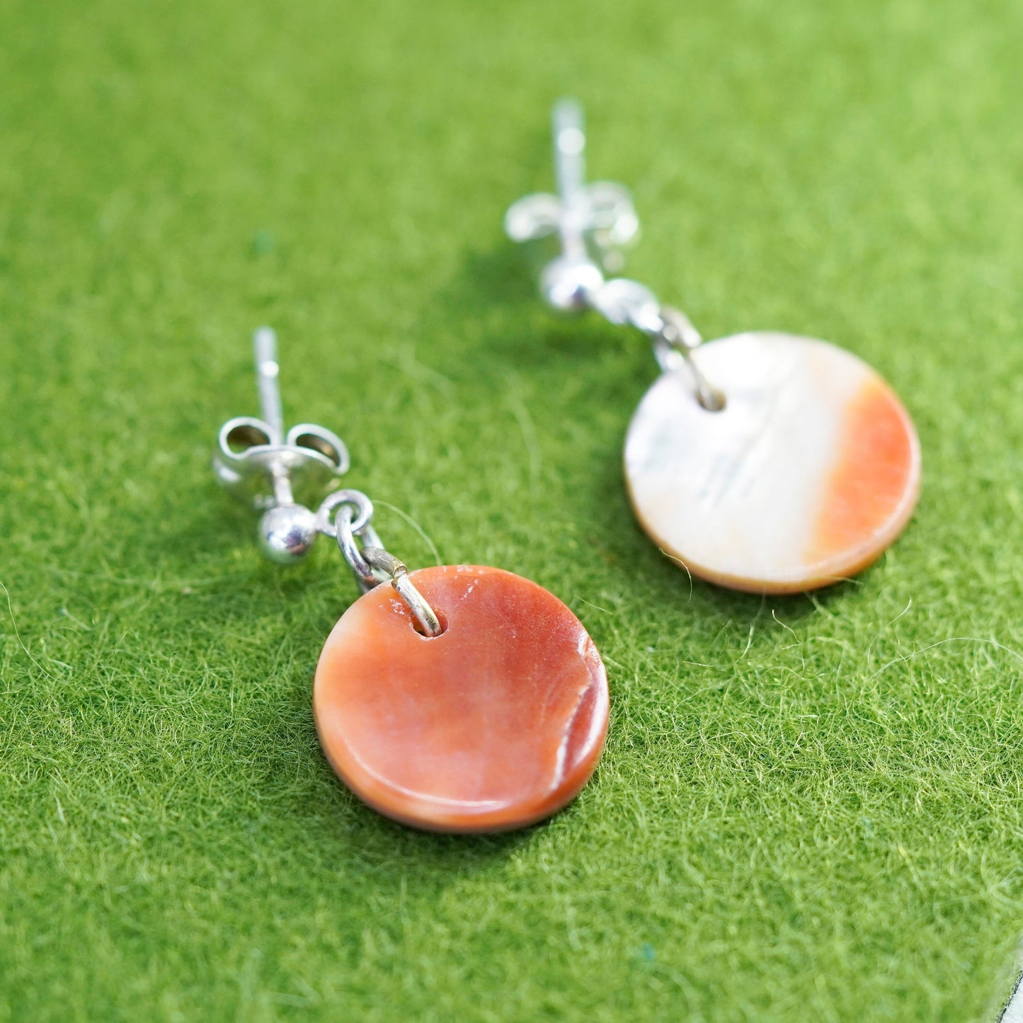 Vintage sterling silver 925 handmade earrings with mother of pearl tag