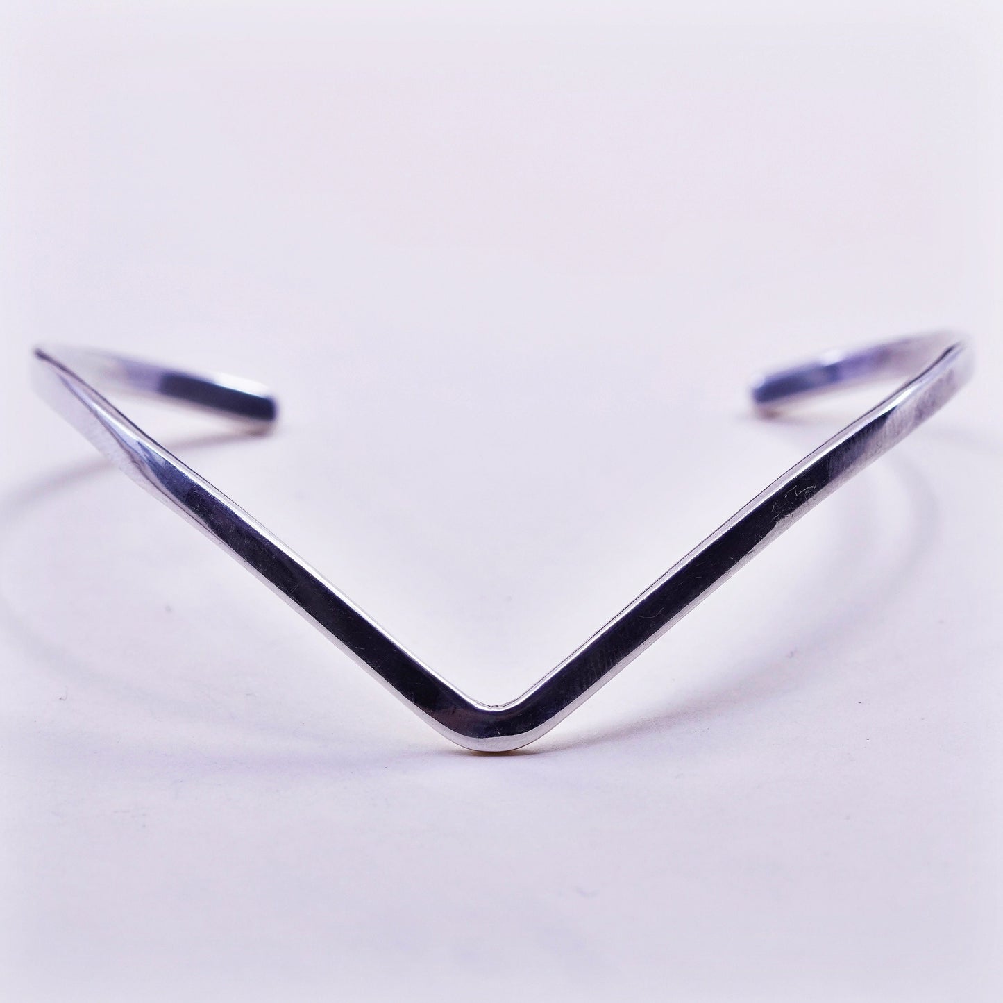 6.75”, vintage Sterling silver handmade cuff, thin 925 V bracelet