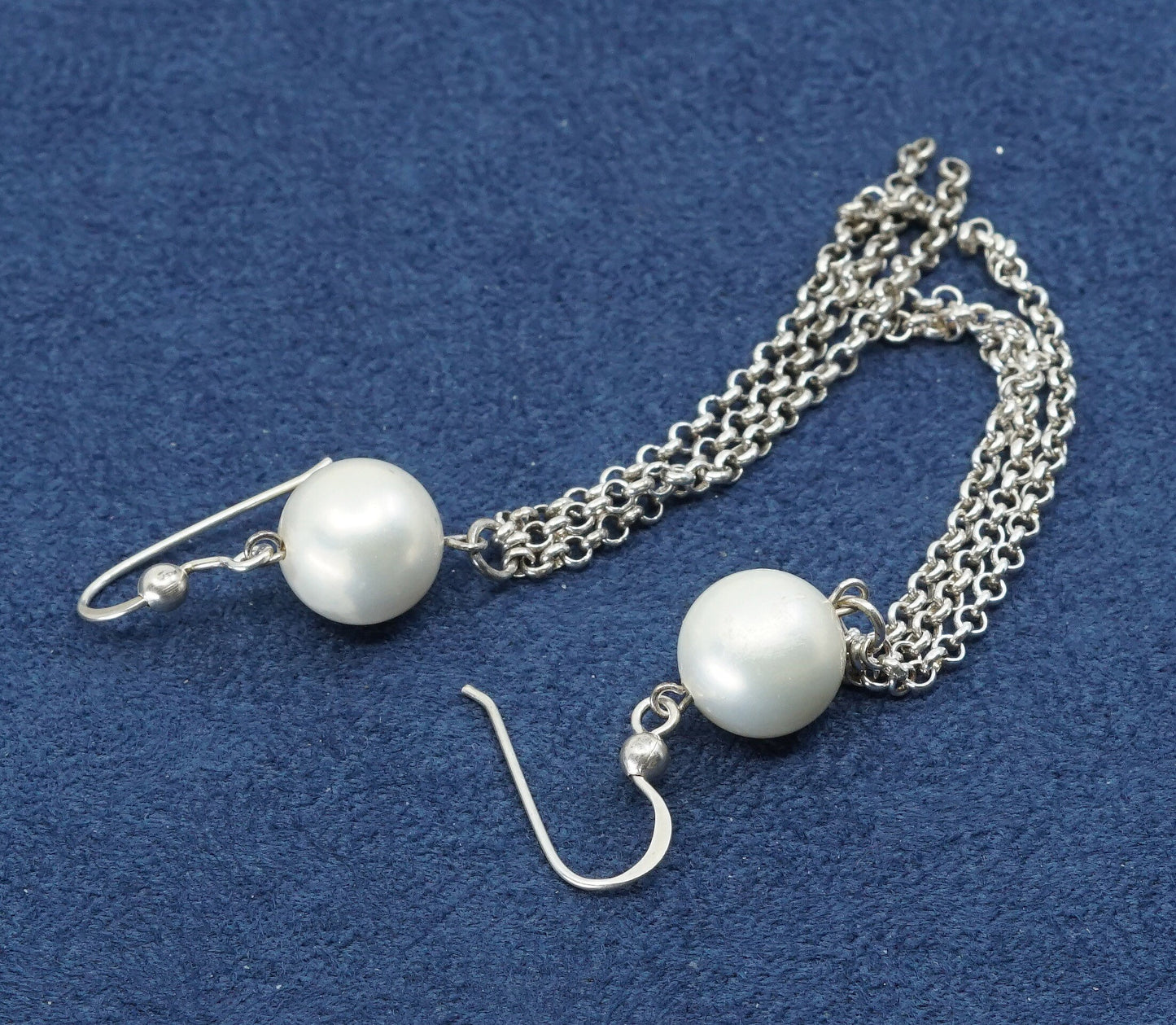 vtg Sterling silver handmade earrings, 925 hooks w/ pearl N fringe