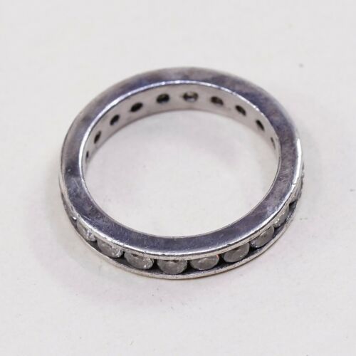 Sz 6, Vtg Sterling silver ring, 925 silver statement band w/ cz