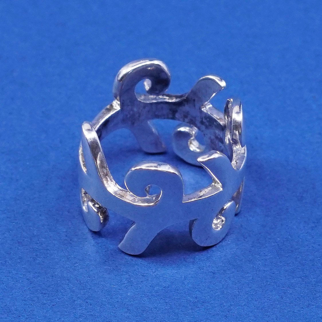 Size 6, vtg sterling silver handmade ring, 925 filigree whirl band