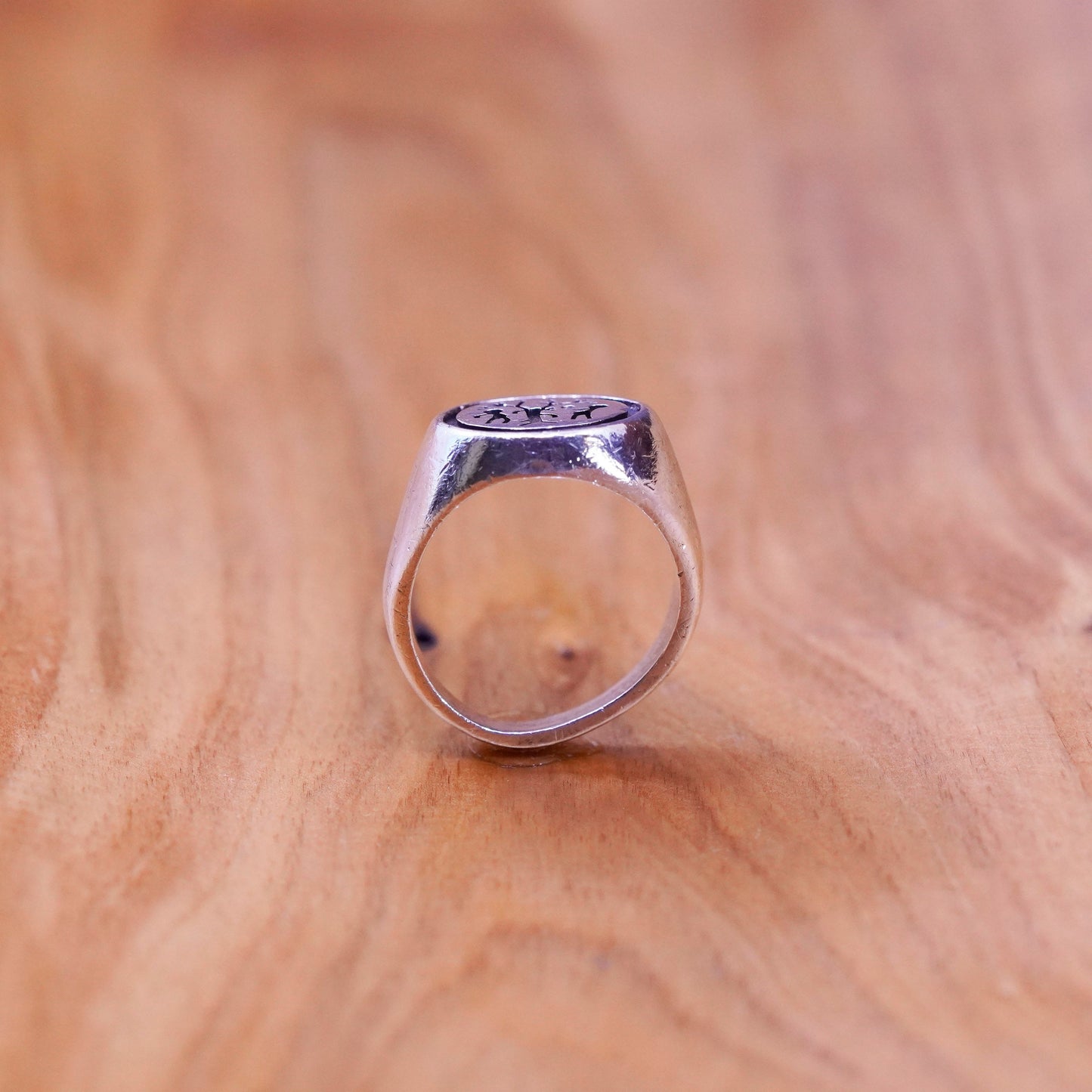 Size 6.75, Sterling silver handmade ring, 925 band embossed deer figure