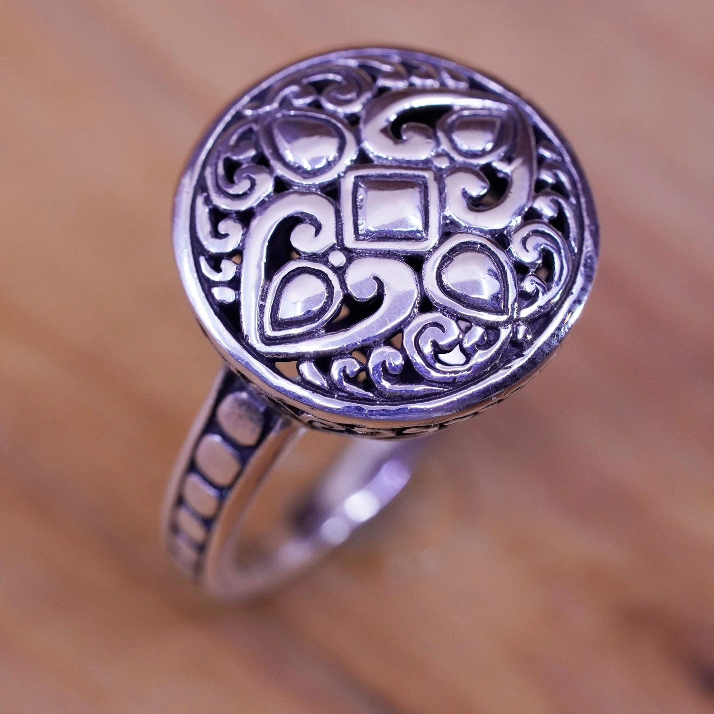Size 9, vintage Indonesia Sterling silver prayer ring, 925 bali band