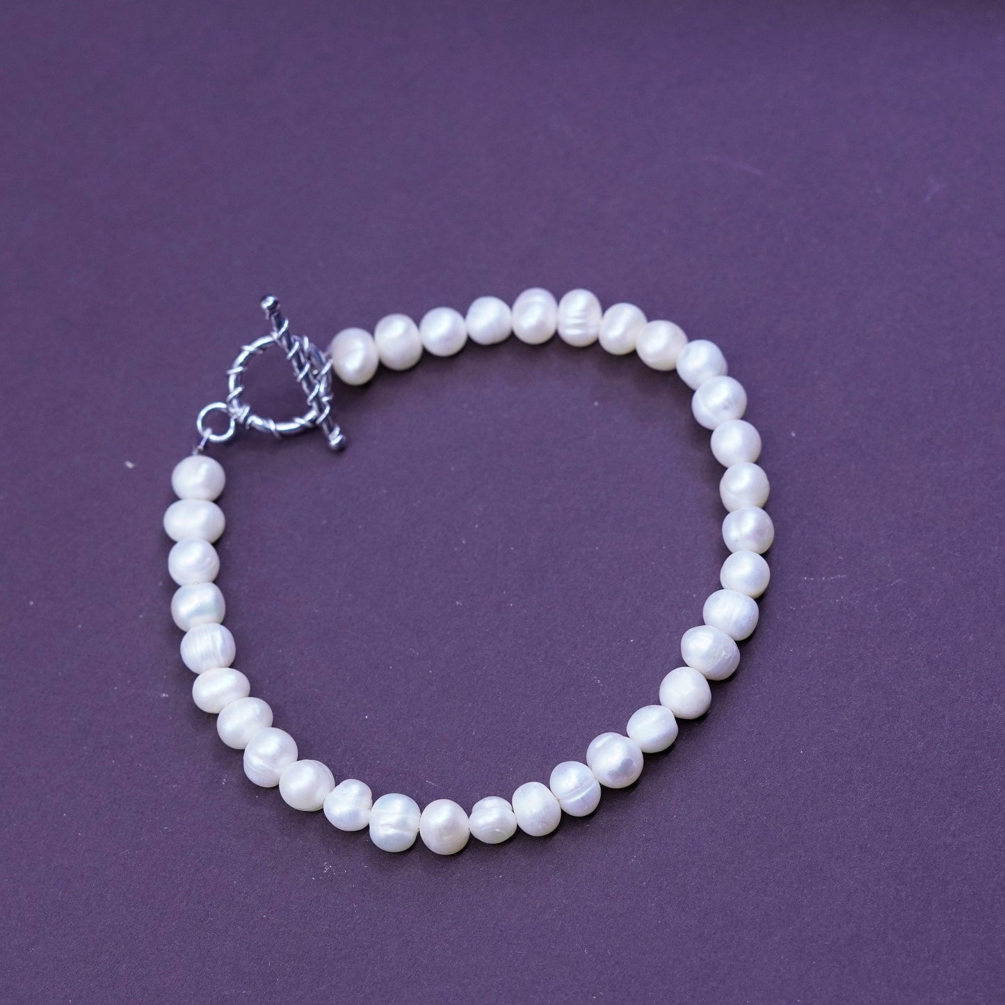 8.25” 4-5mm, Vintage handmade pearl bracelet with sterling 925 silver toggle