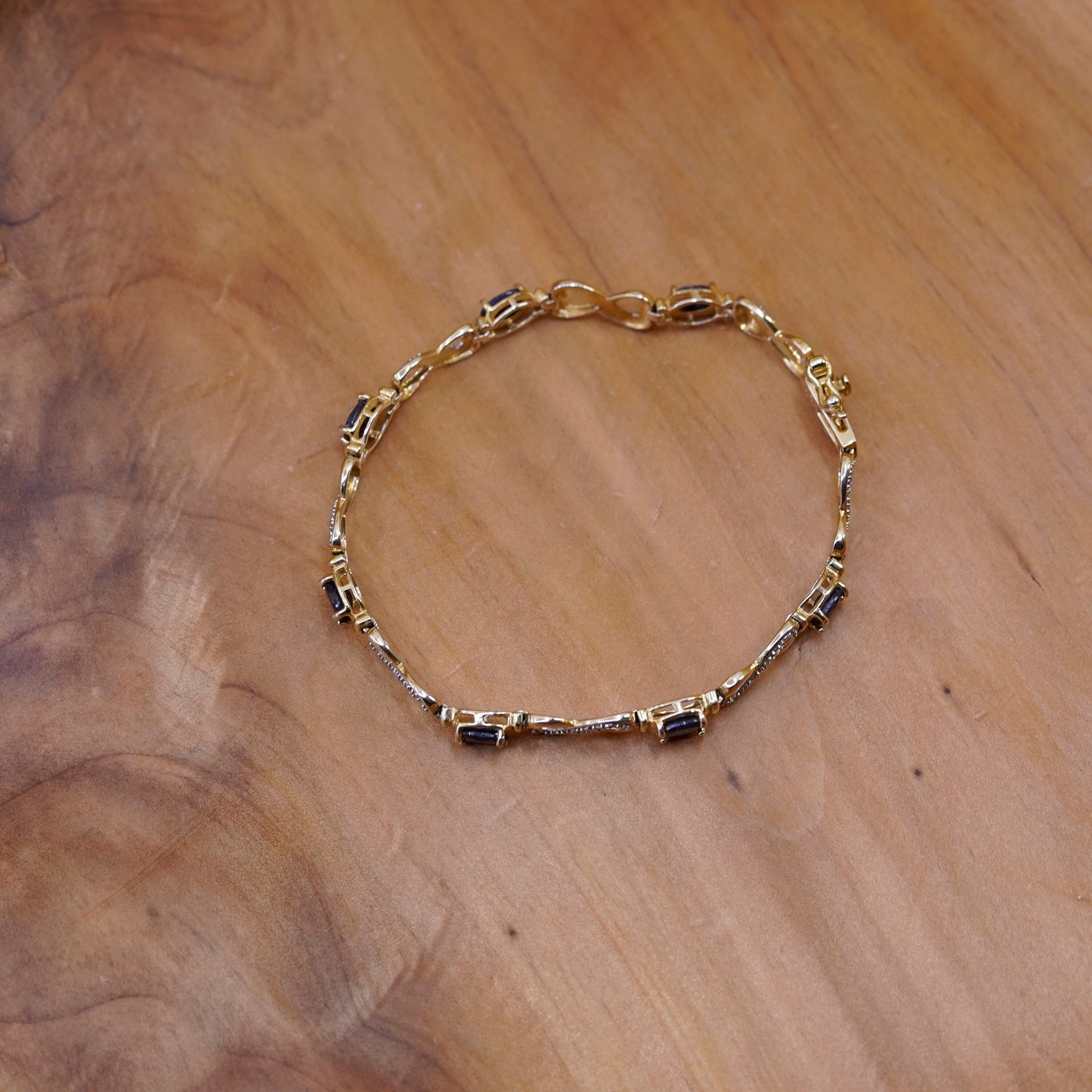 7.5”, vintage vermeil gold Sterling silver tennis bracelet diamond sapphire