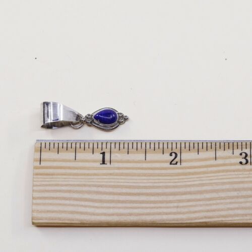 Vtg Southwestern Sterling Silver Pendant W/ Teardrop Lapis Lazuli, Stamped 925 T