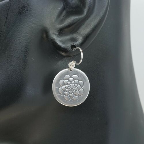 Vtg Sterling Silver Handmade Earrings, 925 dangles Tag W/ Flower Embossed