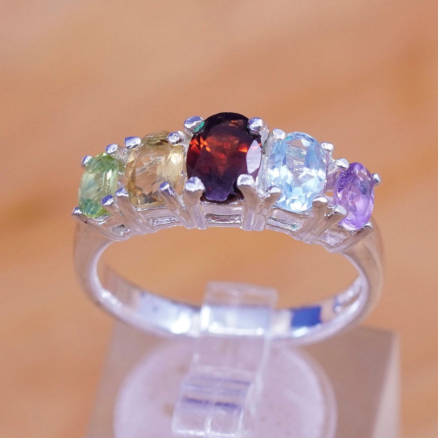 sz 8, Sterling 925 silver handmade ring ruby sapphire peridot amethyst citrine
